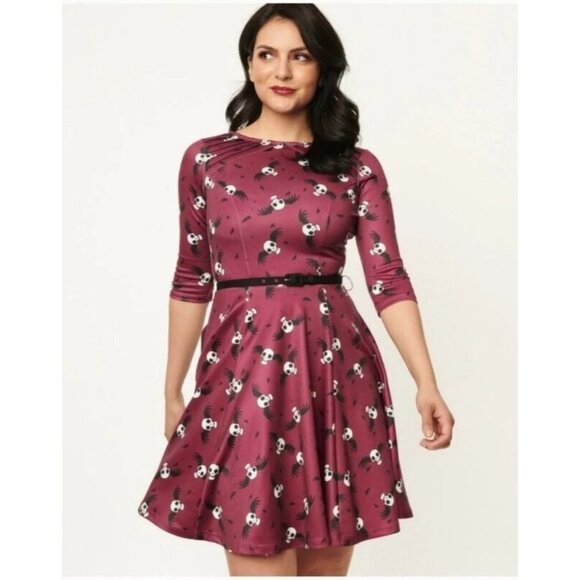 Corpse Bride x Unique Vintage Dress Flying Skulls Stephanie Flare XL - Picture 1 of 9